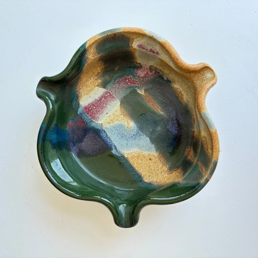 Ayers Pottery Steve Ayers Handmade Stoneware Brie Baker Green Multi Glaze 2003